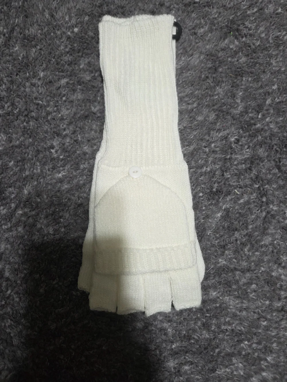 Cream Fold-Back Fingerless Knit Gloves - Women Sweaters